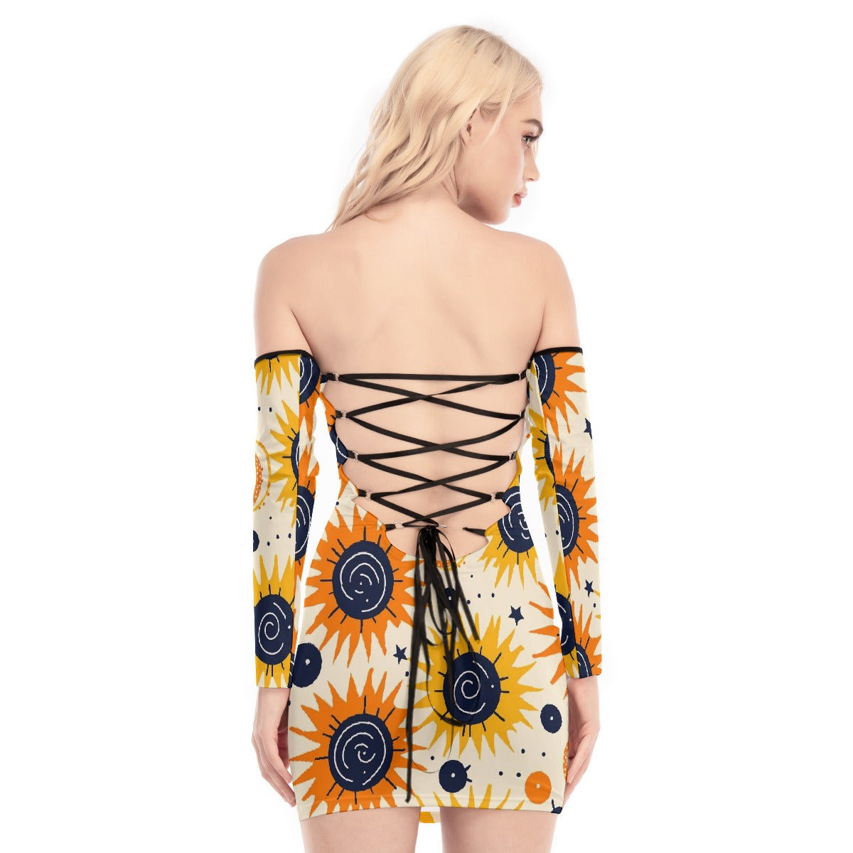 All-Over Print Women's Off-shoulder Back Lace-up Dress