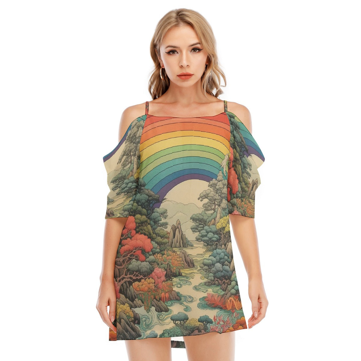 All-Over Print Women's Off-shoulder Cami Dress