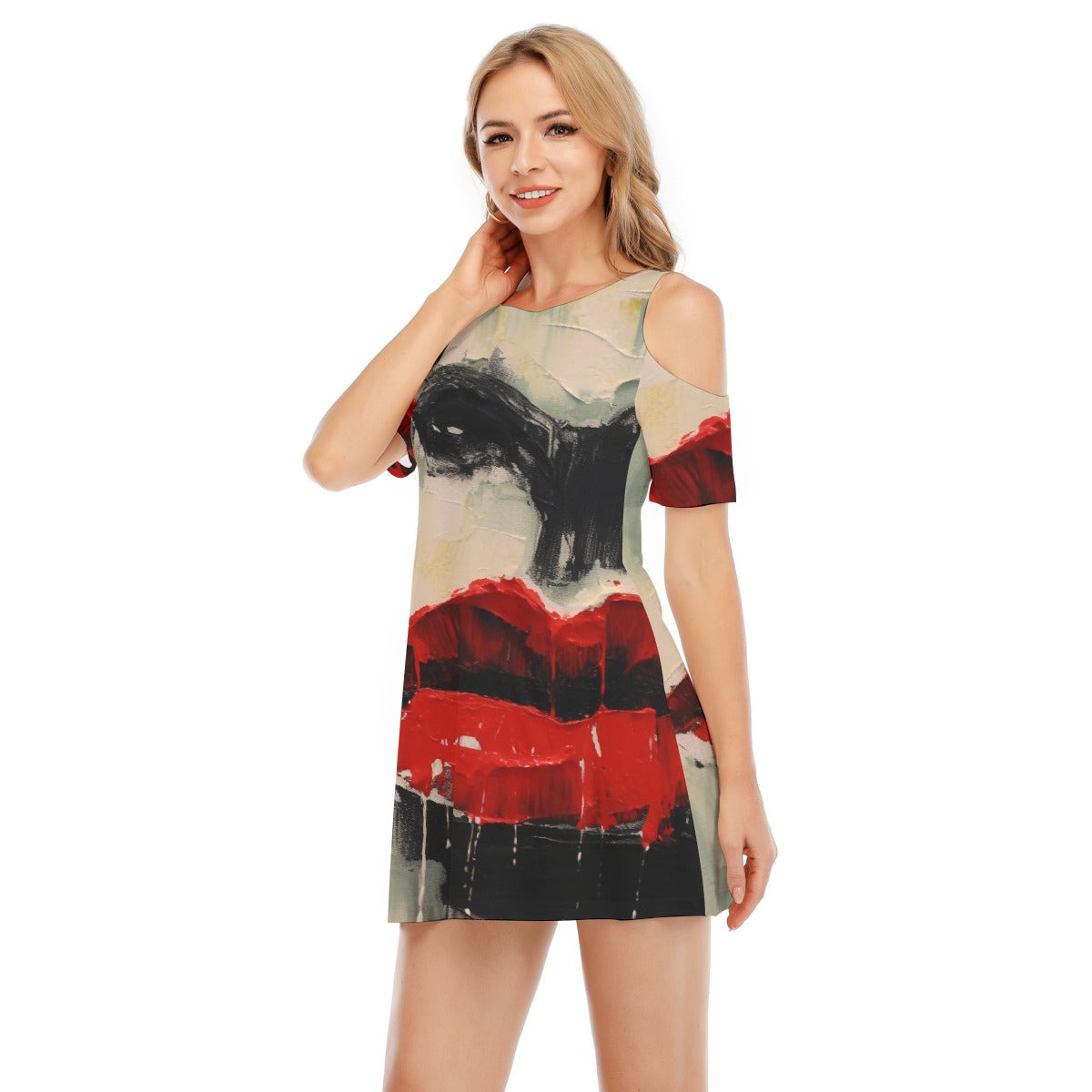 All-Over Print Women's Cold Shoulder Dress | 190GSM Cotton