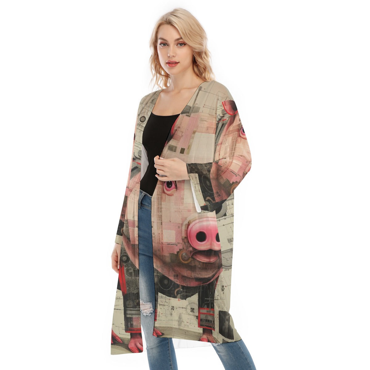 All- Over Print Women's Long Sleeve Mesh Cardigan