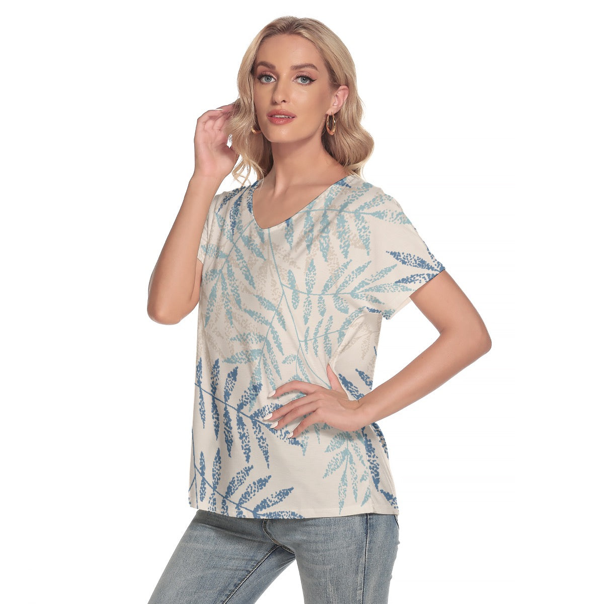 All-Over Print Women's Loose V-neck Short Sleeve T-shirt