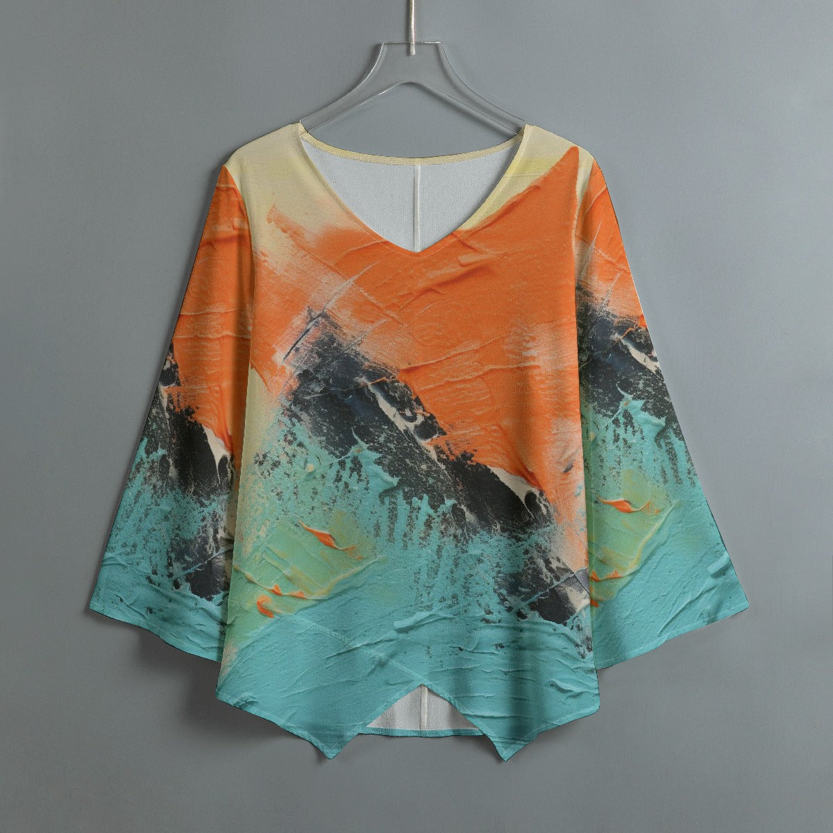 All-Over Print Women's V-neck T-shirt With Irregular Hem