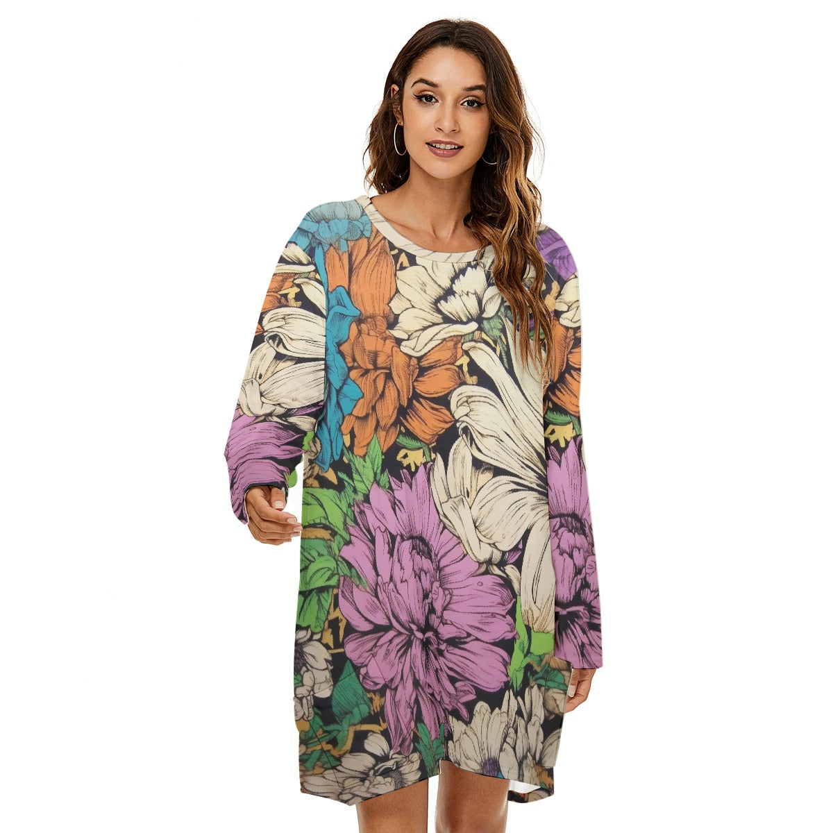 All-Over Print  Women's Loose Crew Neck Dress