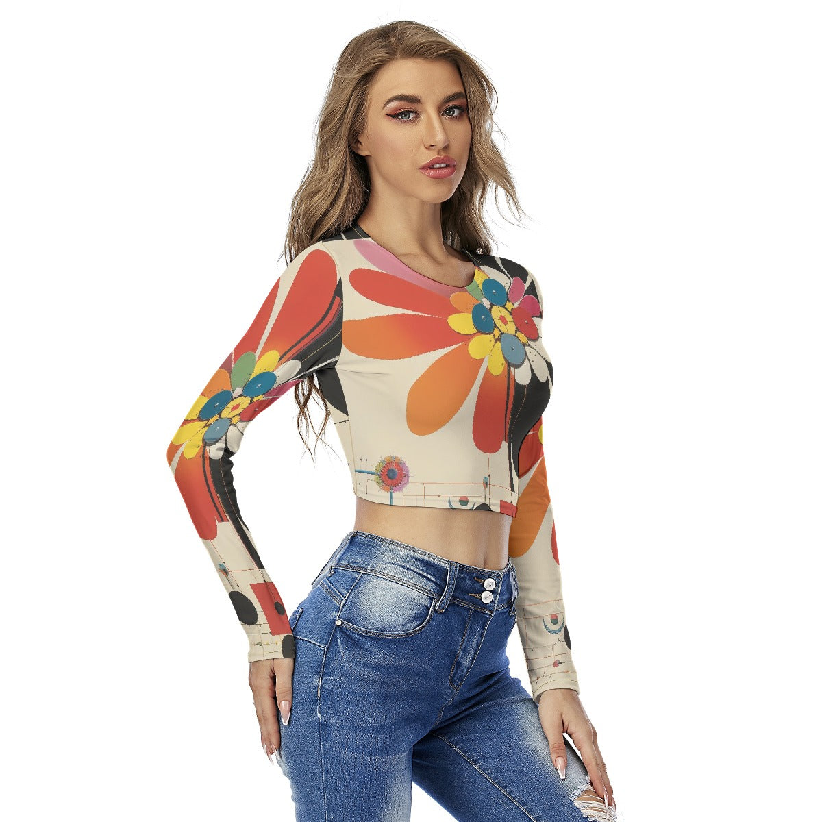 All-Over Print Women's Round Neck Crop Top T-Shirt