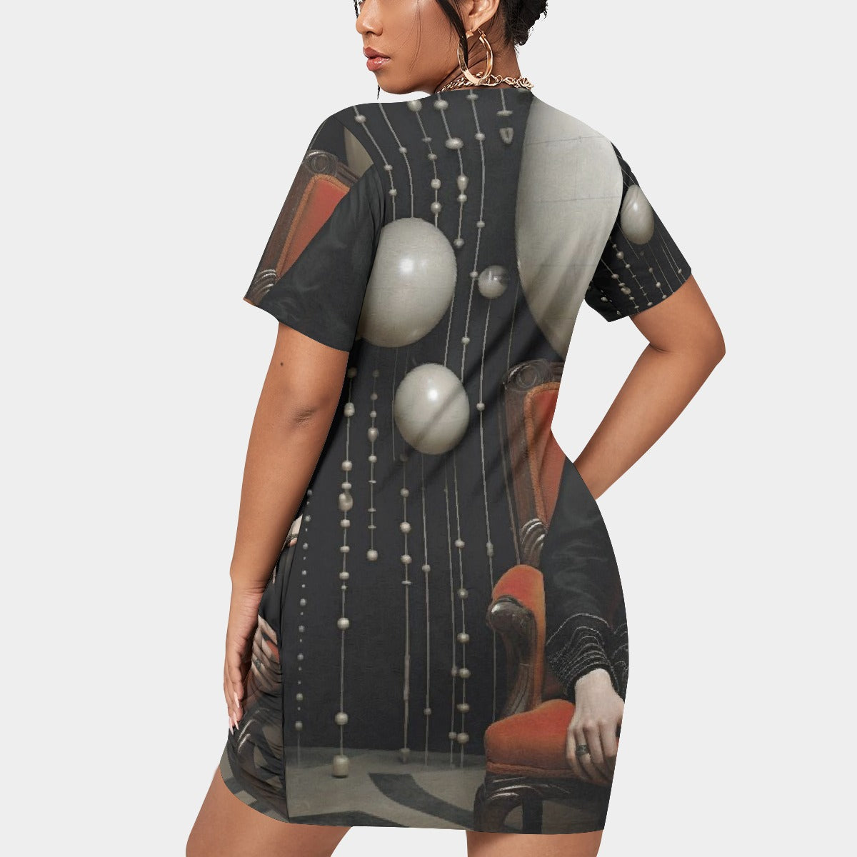 All-Over Print Women’s Stacked Hem Dress With Short Sleeve（Plus Size）