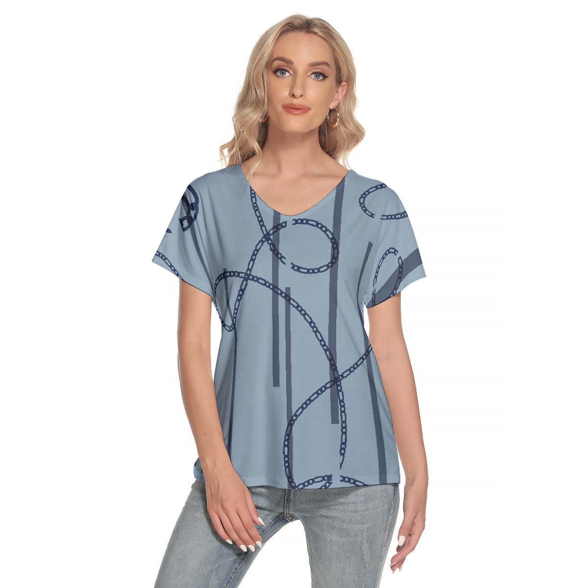 All-Over Print Women's Loose V-neck Short Sleeve T-shirt