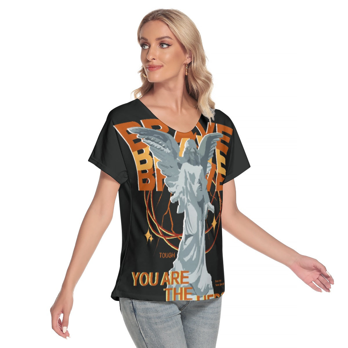 All-Over Print Women's Loose V-neck Short Sleeve T-shirt