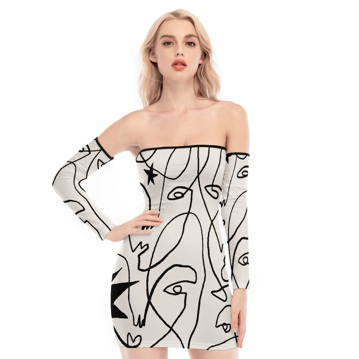 All-Over Print Women's Off-shoulder Back Lace-up Dress