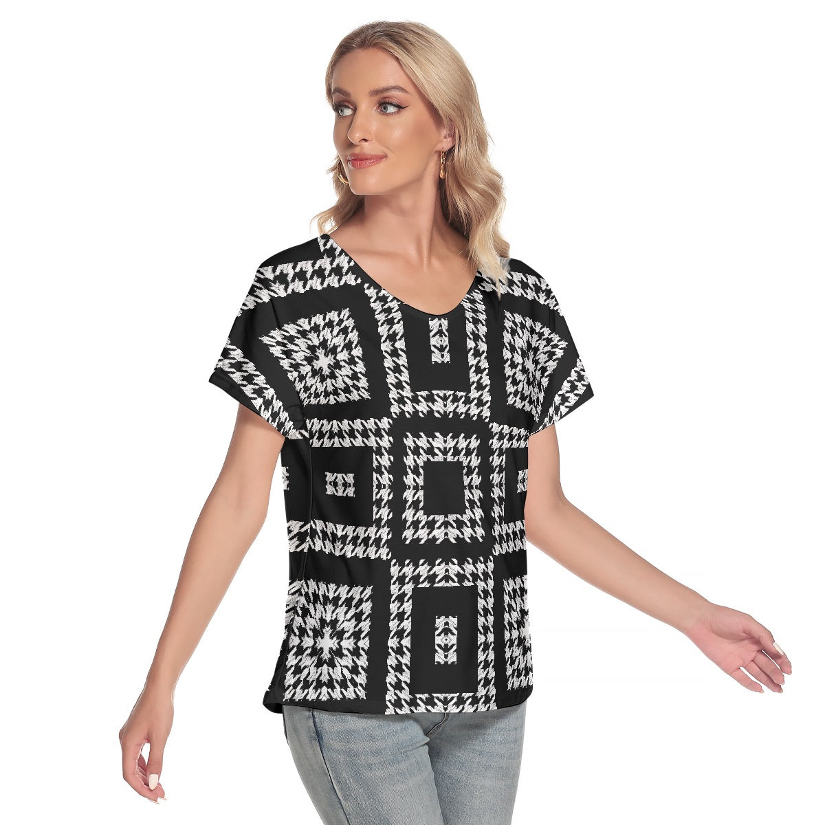 All-Over Print Women's Loose V-neck Short Sleeve T-shirt