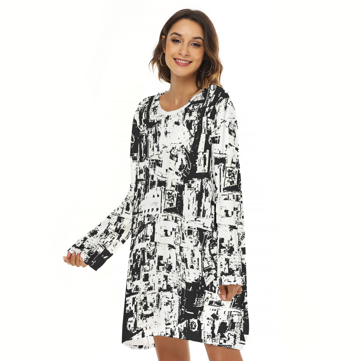 All-Over Print  Women's Loose Crew Neck Dress