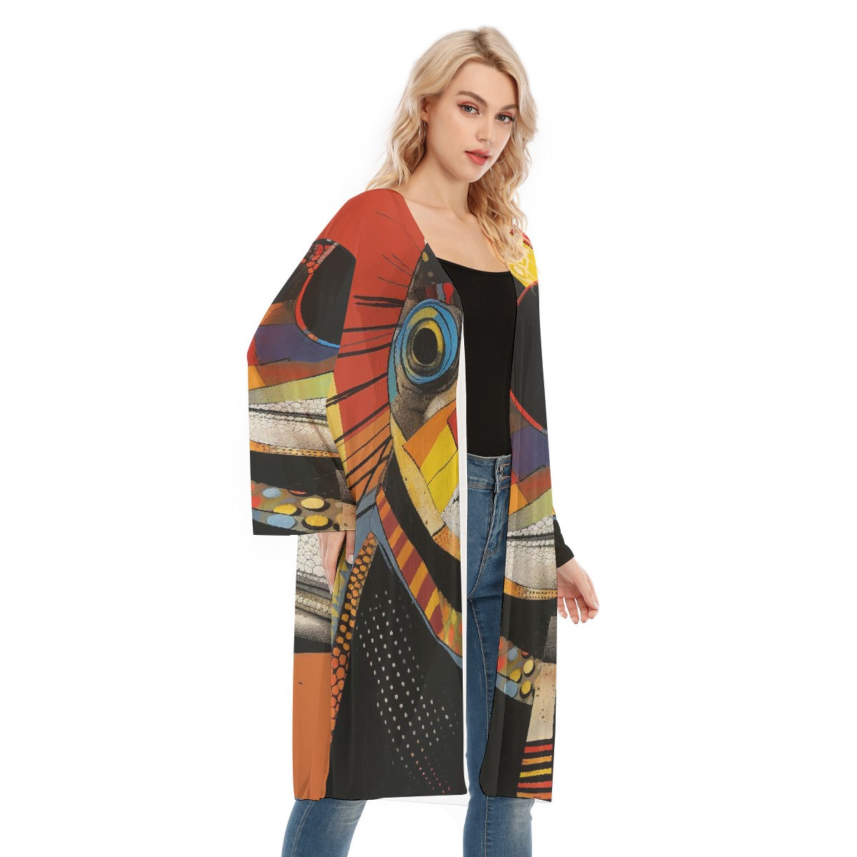 All- Over Print Women's Long Sleeve Mesh Cardigan