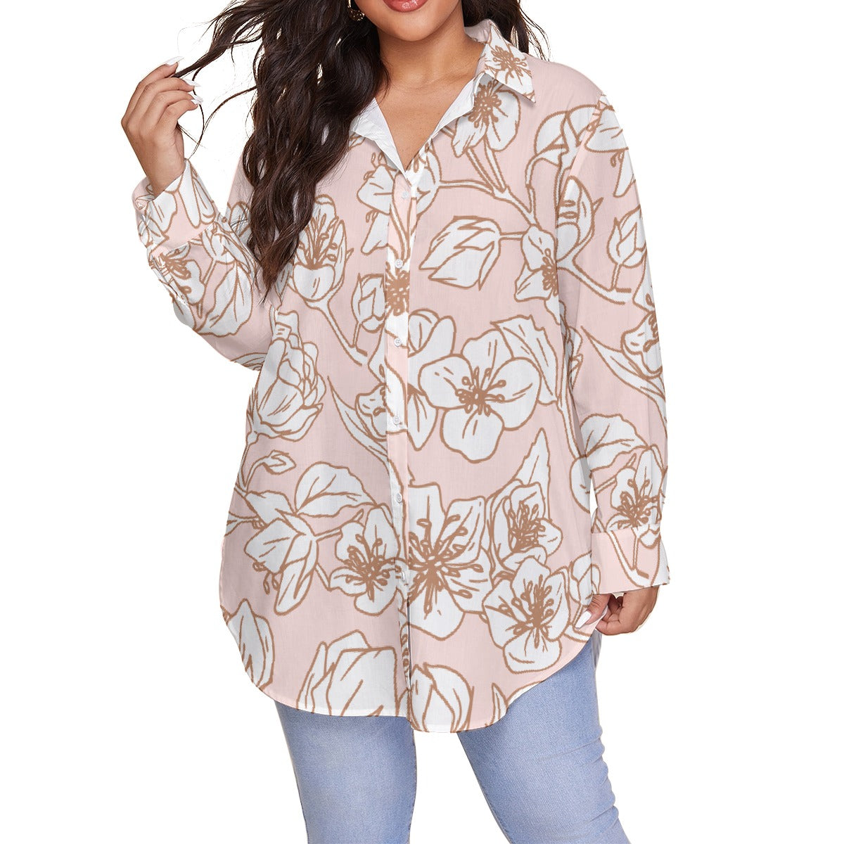 All-Over Print Women's Shirt With Long Sleeve(Plus Size)