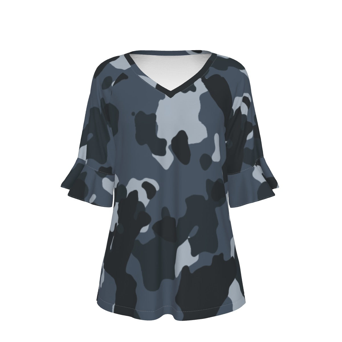 All-Over Print V-neck Women's T-shirt With Bell Sleeve