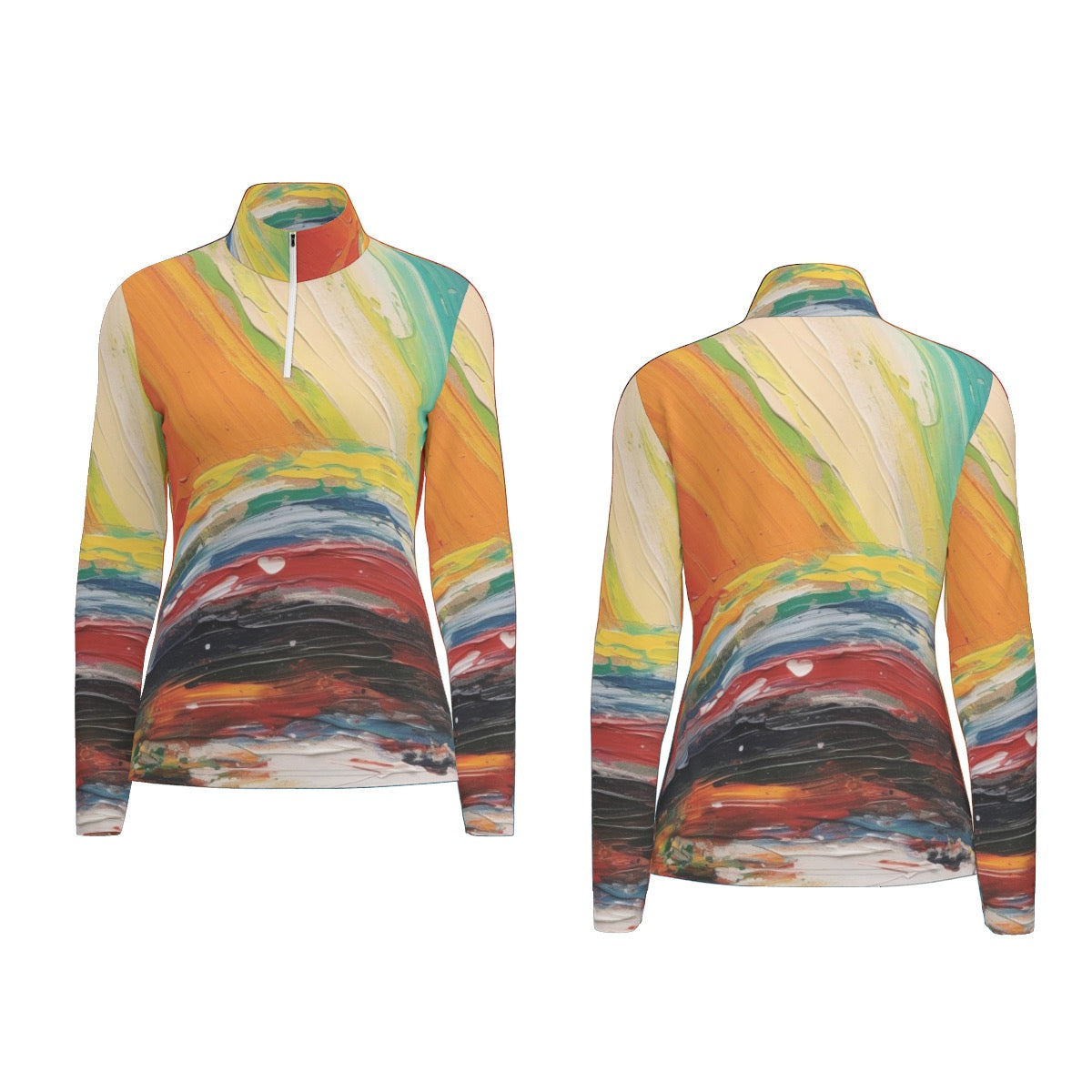 All-Over Print Women's Sports Collar Jersey With Long Sleeve