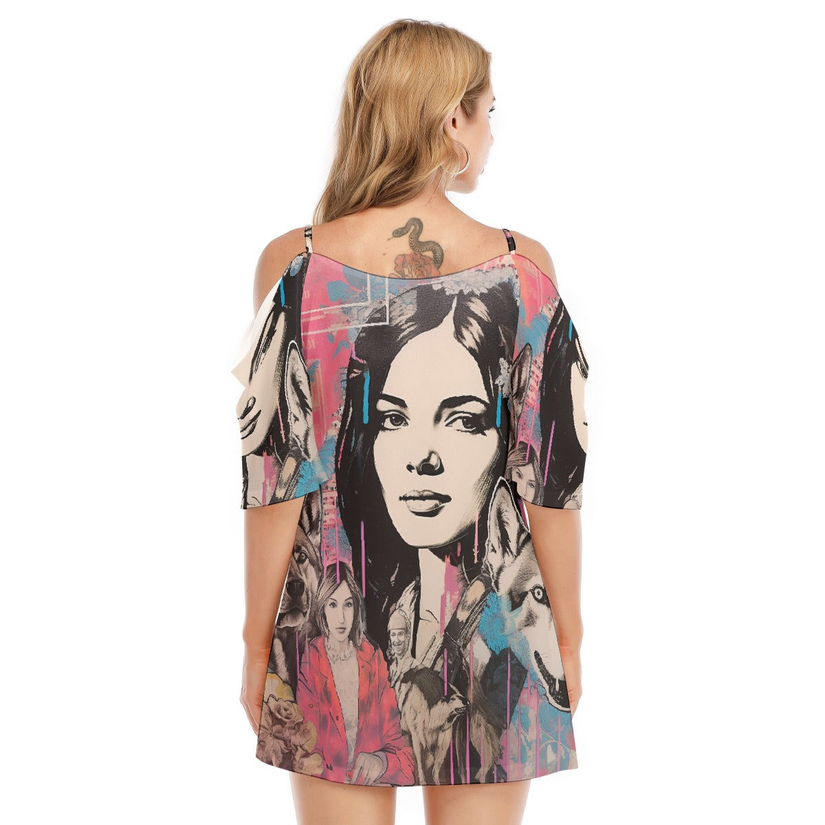 All-Over Print Women's Off-shoulder Cami Dress