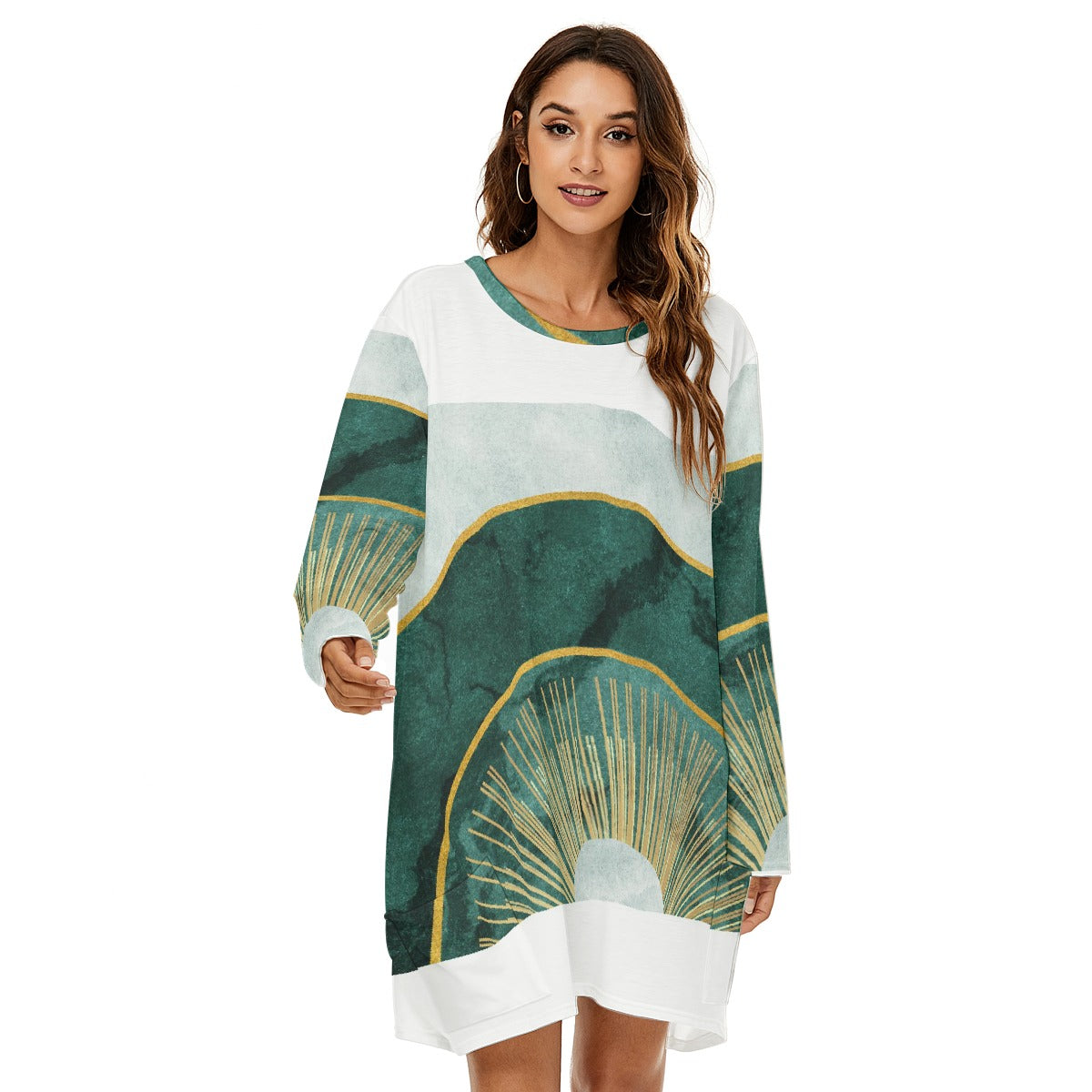 All-Over Print  Women's Loose Crew Neck Dress