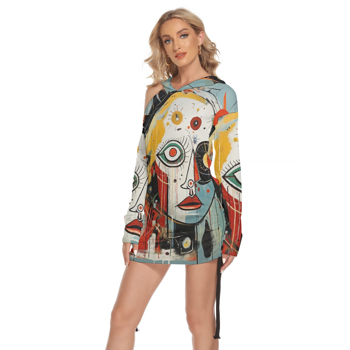 All-Over Print Women's One-shoulder Dress With Waist Shirring