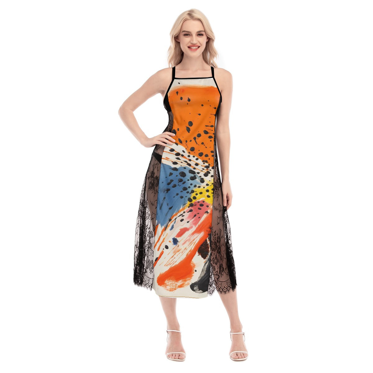 All-Over Print Women's Lace Cami Cross Back Dress