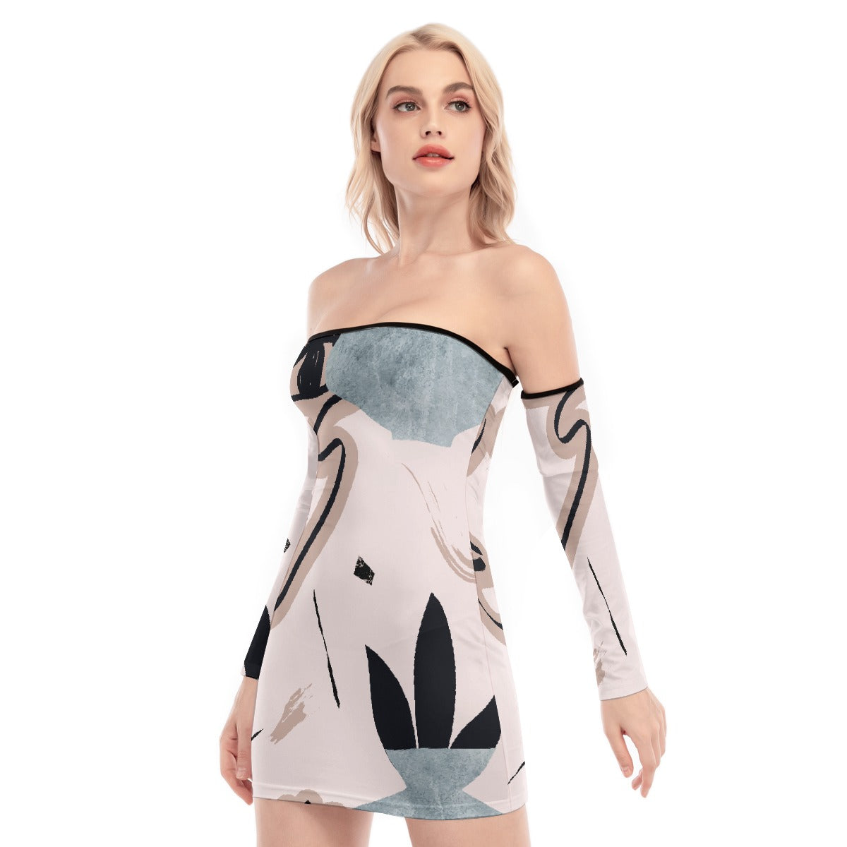 All-Over Print Women's Off-shoulder Back Lace-up Dress