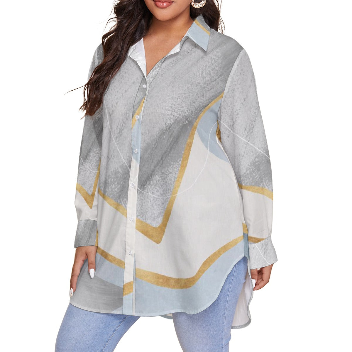 All-Over Print Women's Shirt With Long Sleeve(Plus Size)