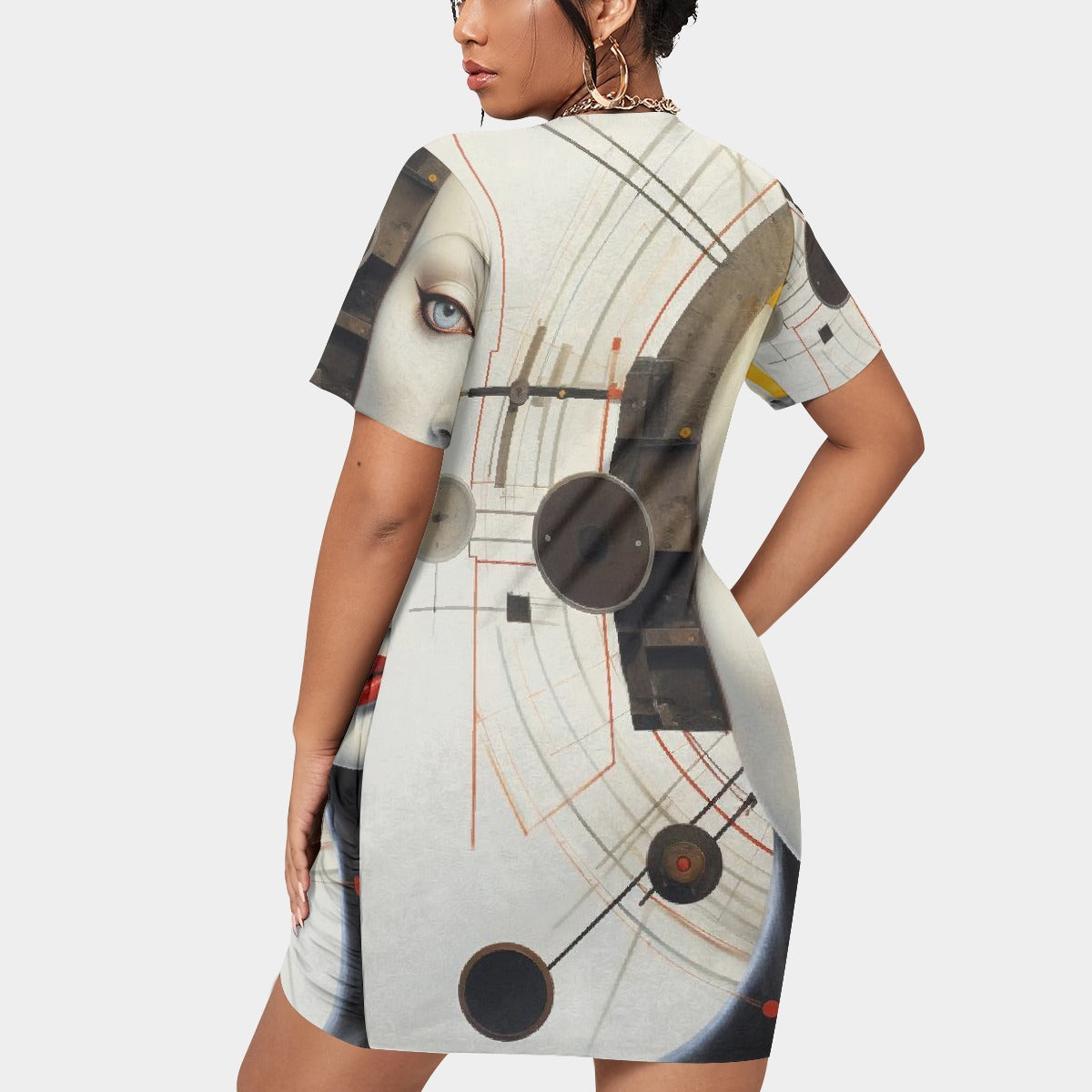 All-Over Print Women’s Stacked Hem Dress With Short Sleeve（Plus Size）