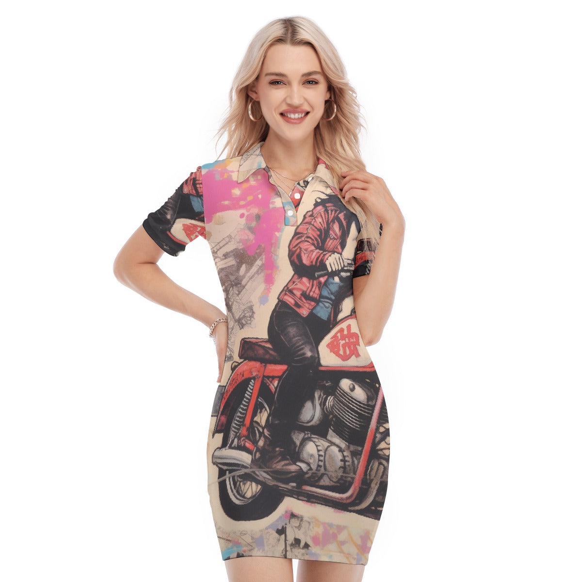 All-Over Print Women's Polo Collar Dress