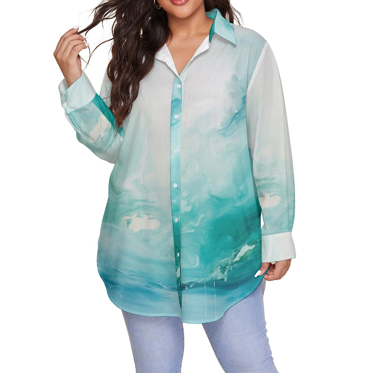 All-Over Print Women's Shirt With Long Sleeve(Plus Size)