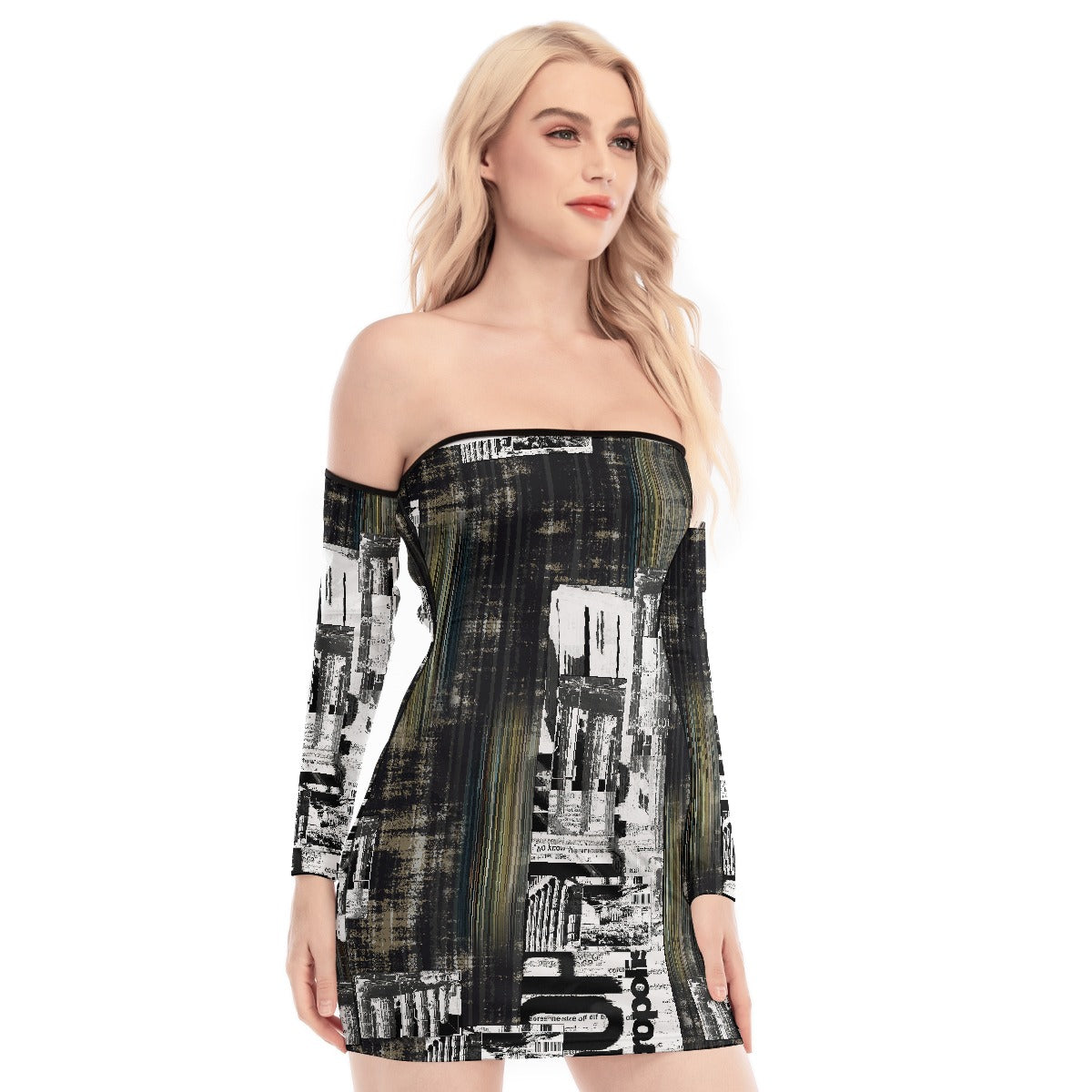 All-Over Print Women's Off-shoulder Back Lace-up Dress