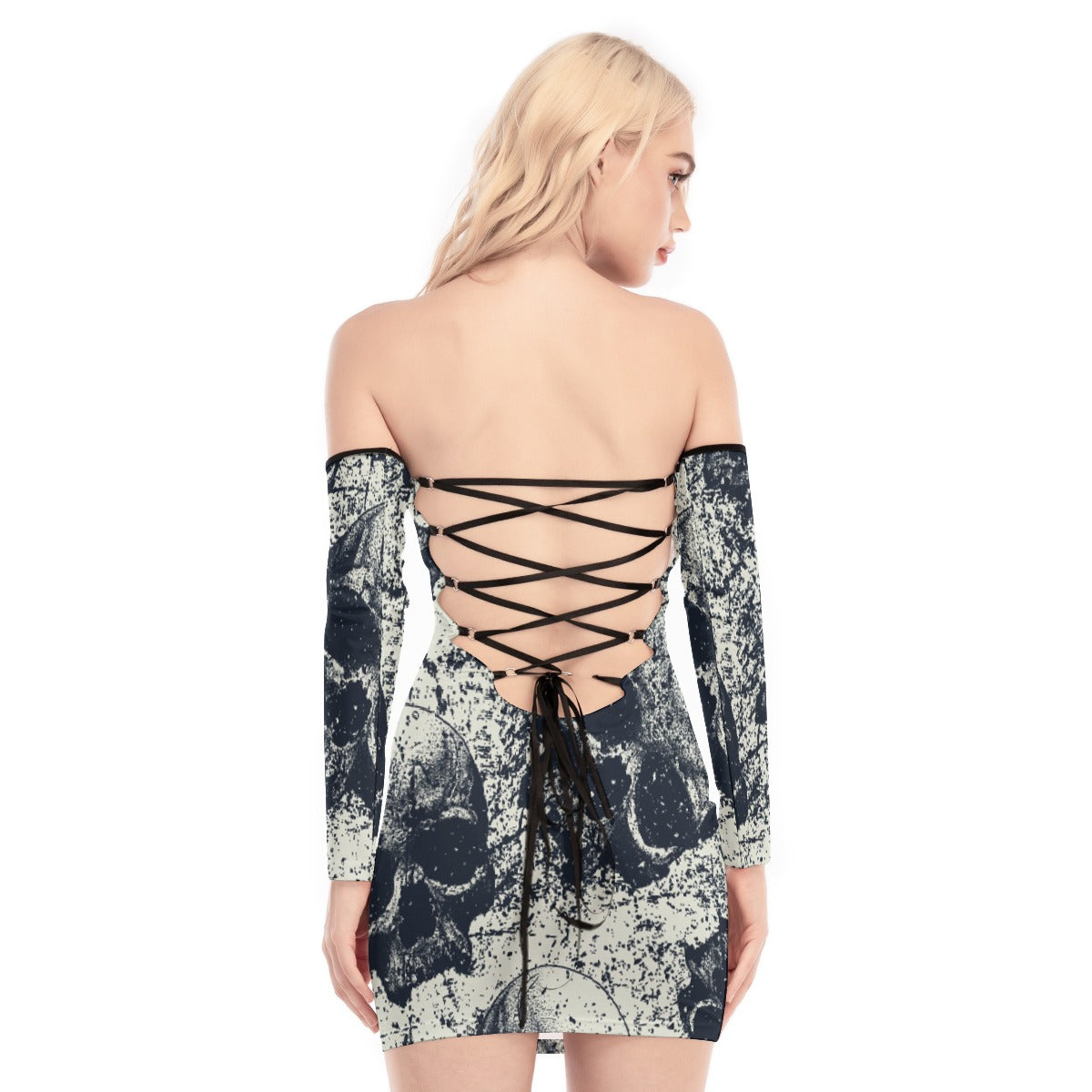 All-Over Print Women's Off-shoulder Back Lace-up Dress