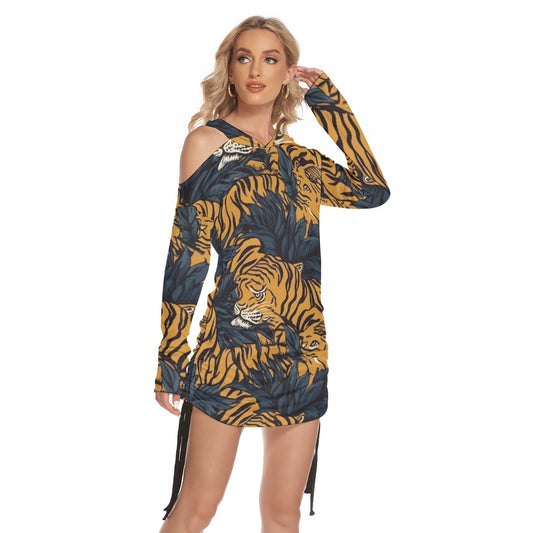 All-Over Print Women's One-shoulder Dress With Waist Shirring