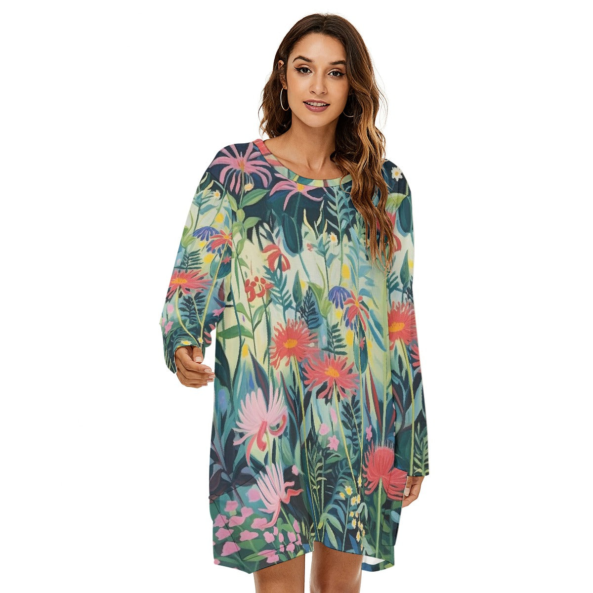 All-Over Print  Women's Loose Crew Neck Dress