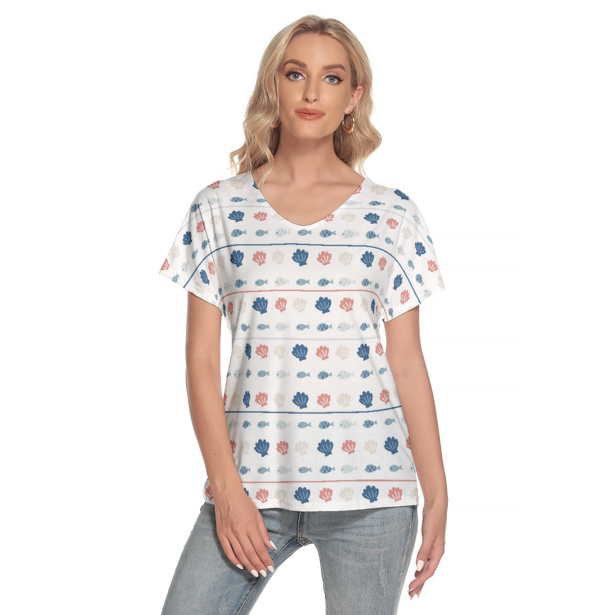 All-Over Print Women's Loose V-neck Short Sleeve T-shirt