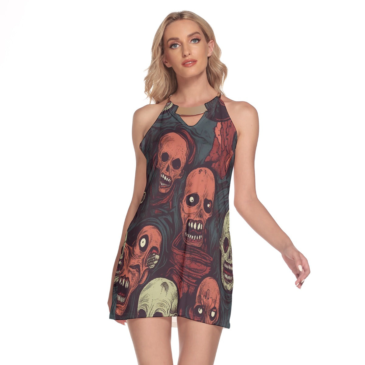 All-Over Print Women's Round Neck Above Knee Dress