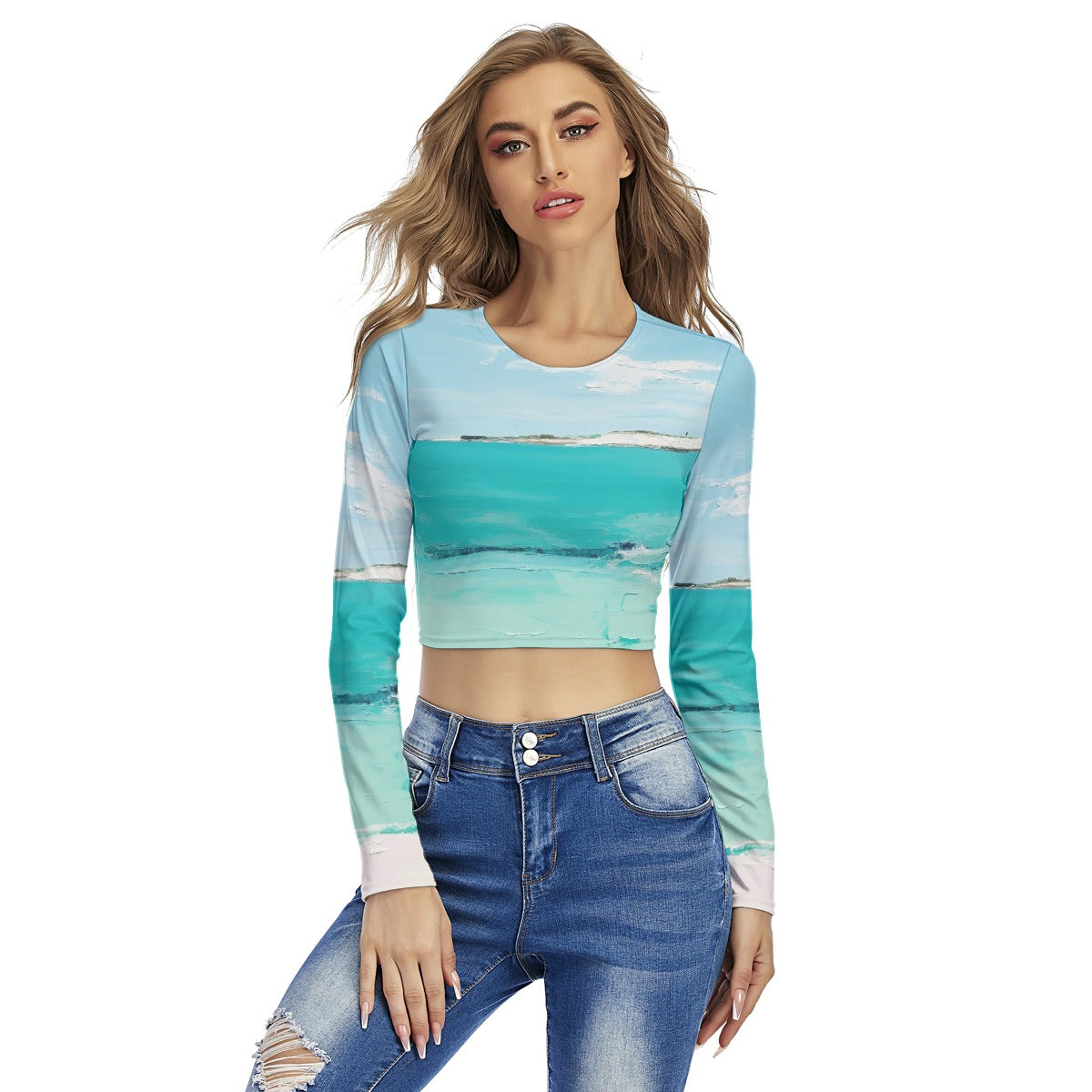 All-Over Print Women's Round Neck Crop Top T-Shirt