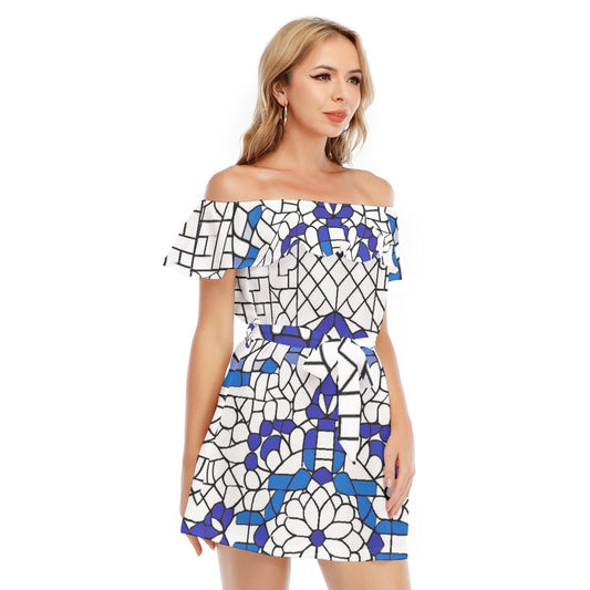 All-Over Print Women's Off-shoulder Dress With Ruffle