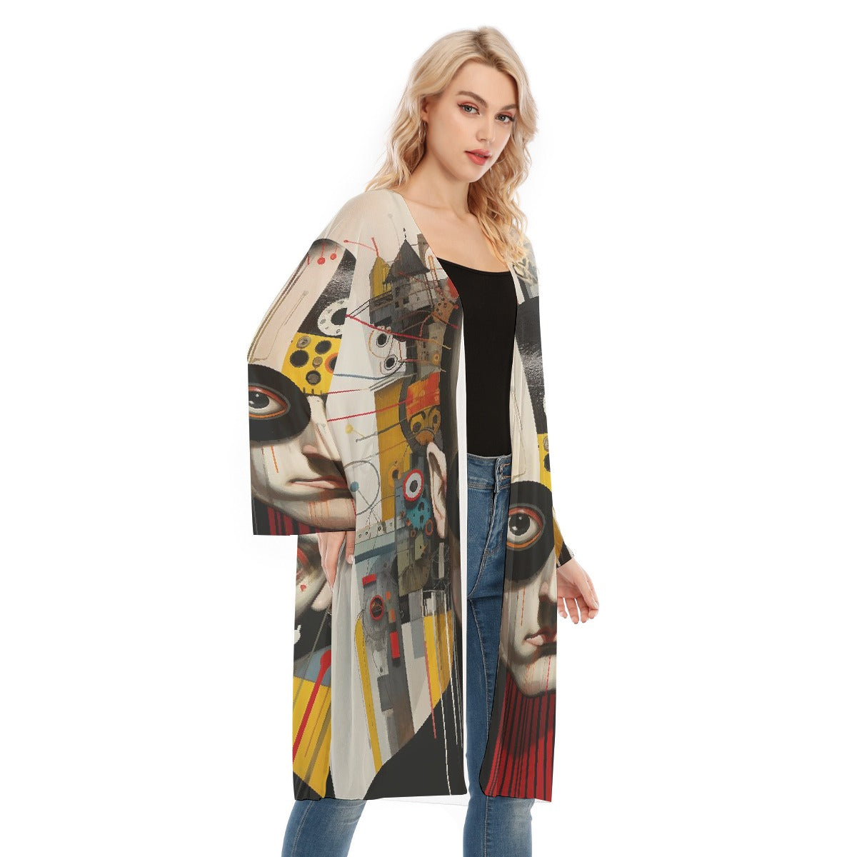 All- Over Print Women's Long Sleeve Mesh Cardigan