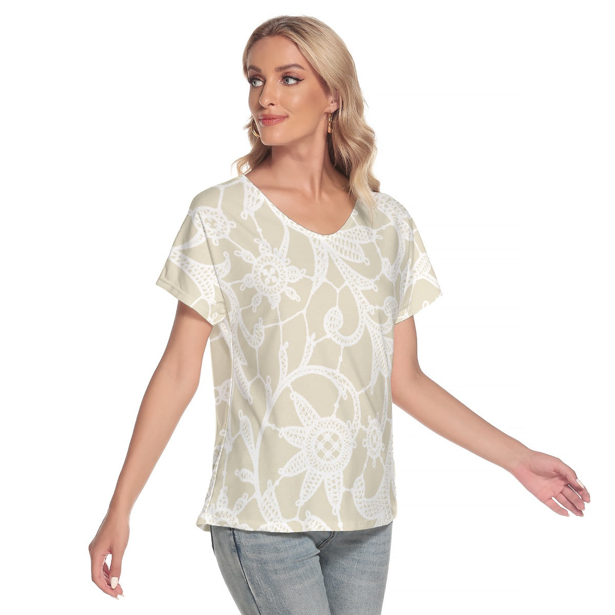 All-Over Print Women's Loose V-neck Short Sleeve T-shirt