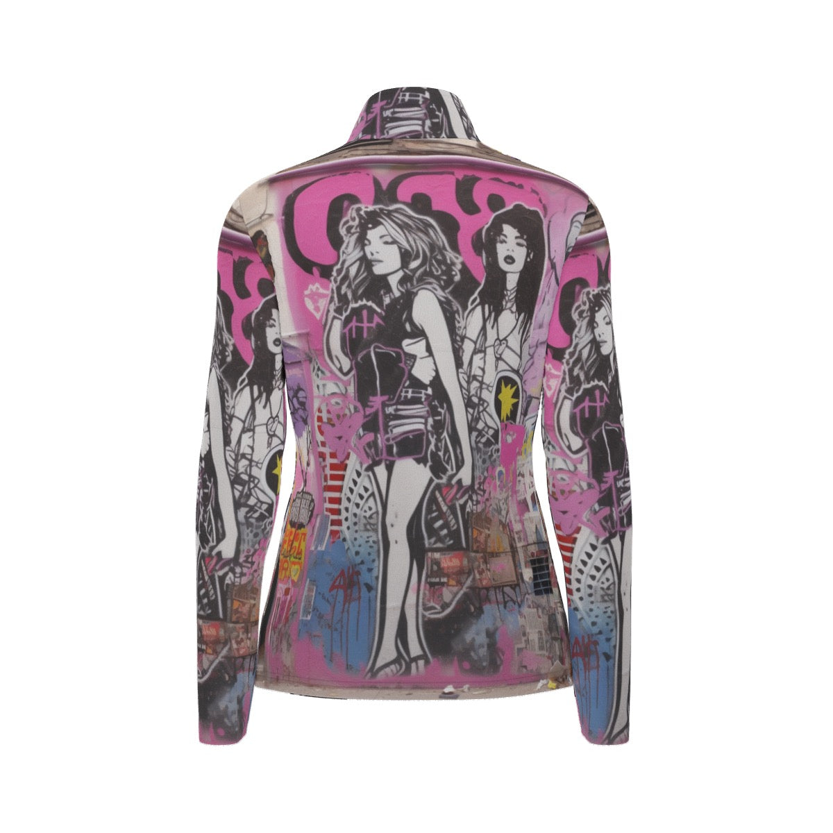 All-Over Print Women's Sports Collar Jersey With Long Sleeve