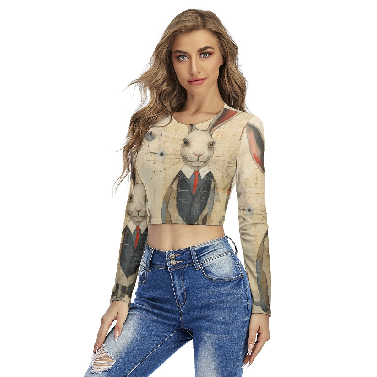 All-Over Print Women's Round Neck Crop Top T-Shirt