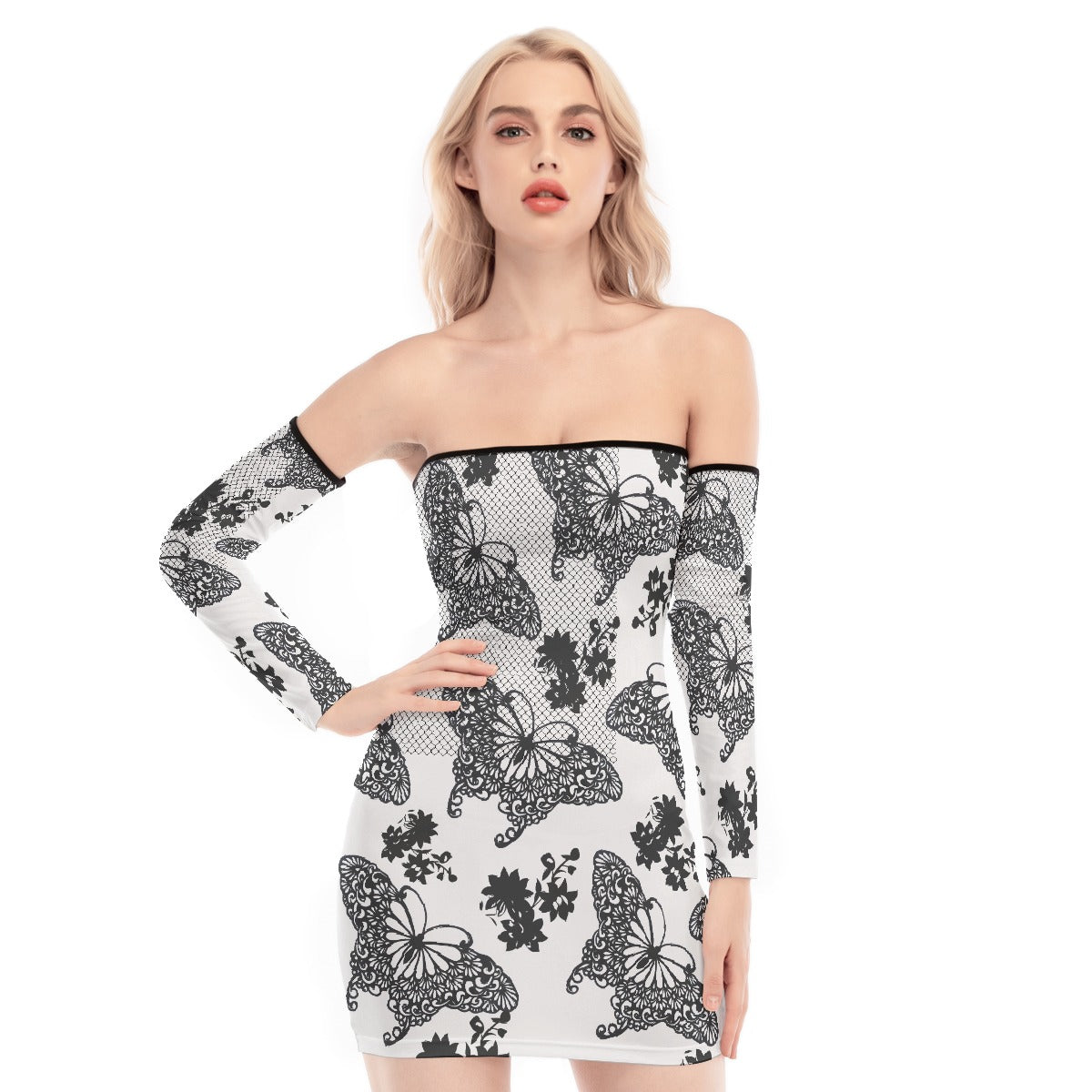 All-Over Print Women's Off-shoulder Back Lace-up Dress