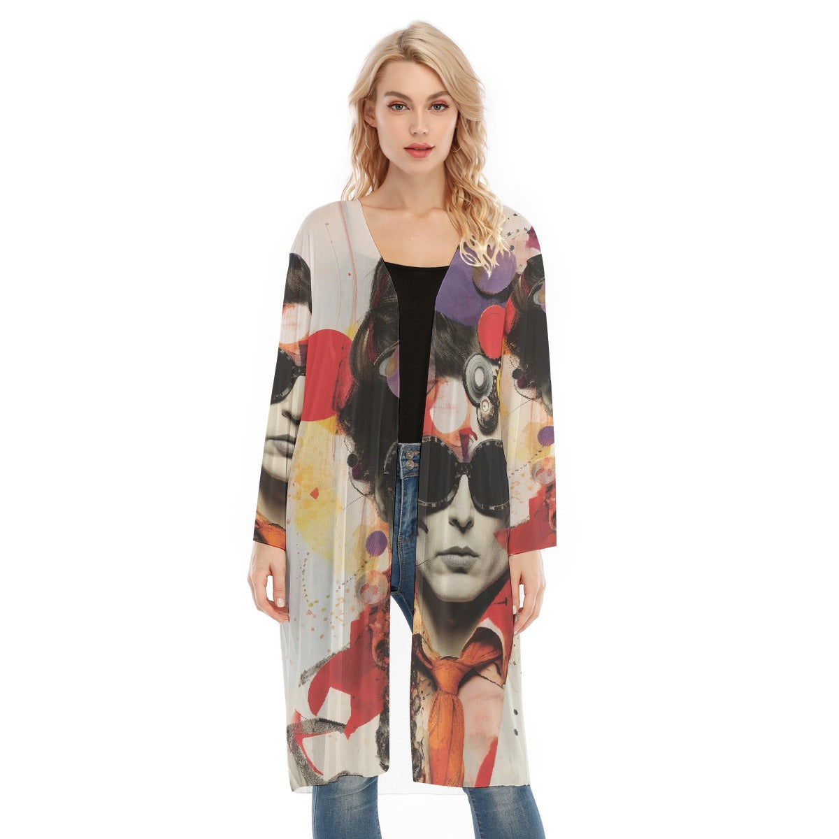 All- Over Print Women's Long Sleeve Mesh Cardigan