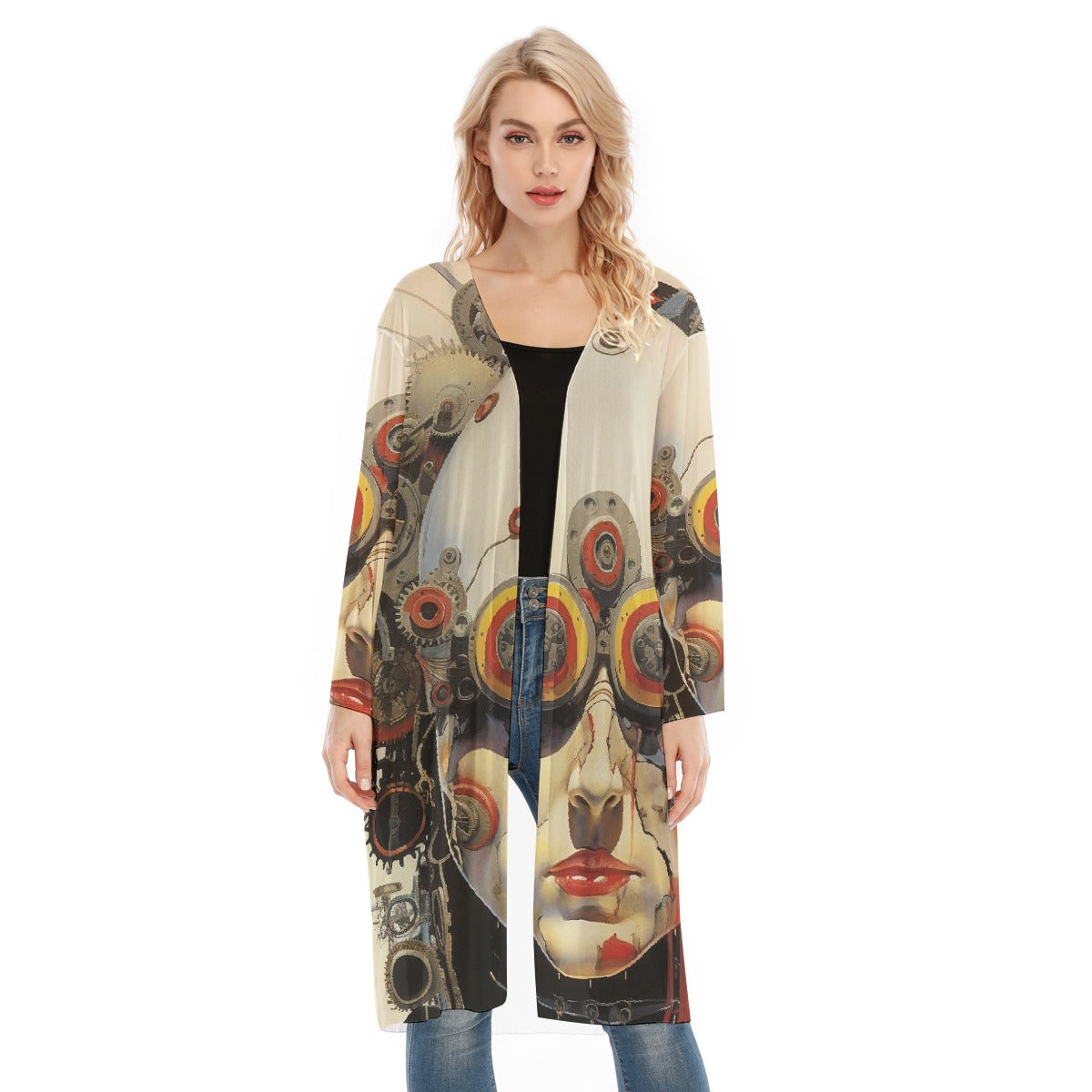 All- Over Print Women's Long Sleeve Mesh Cardigan