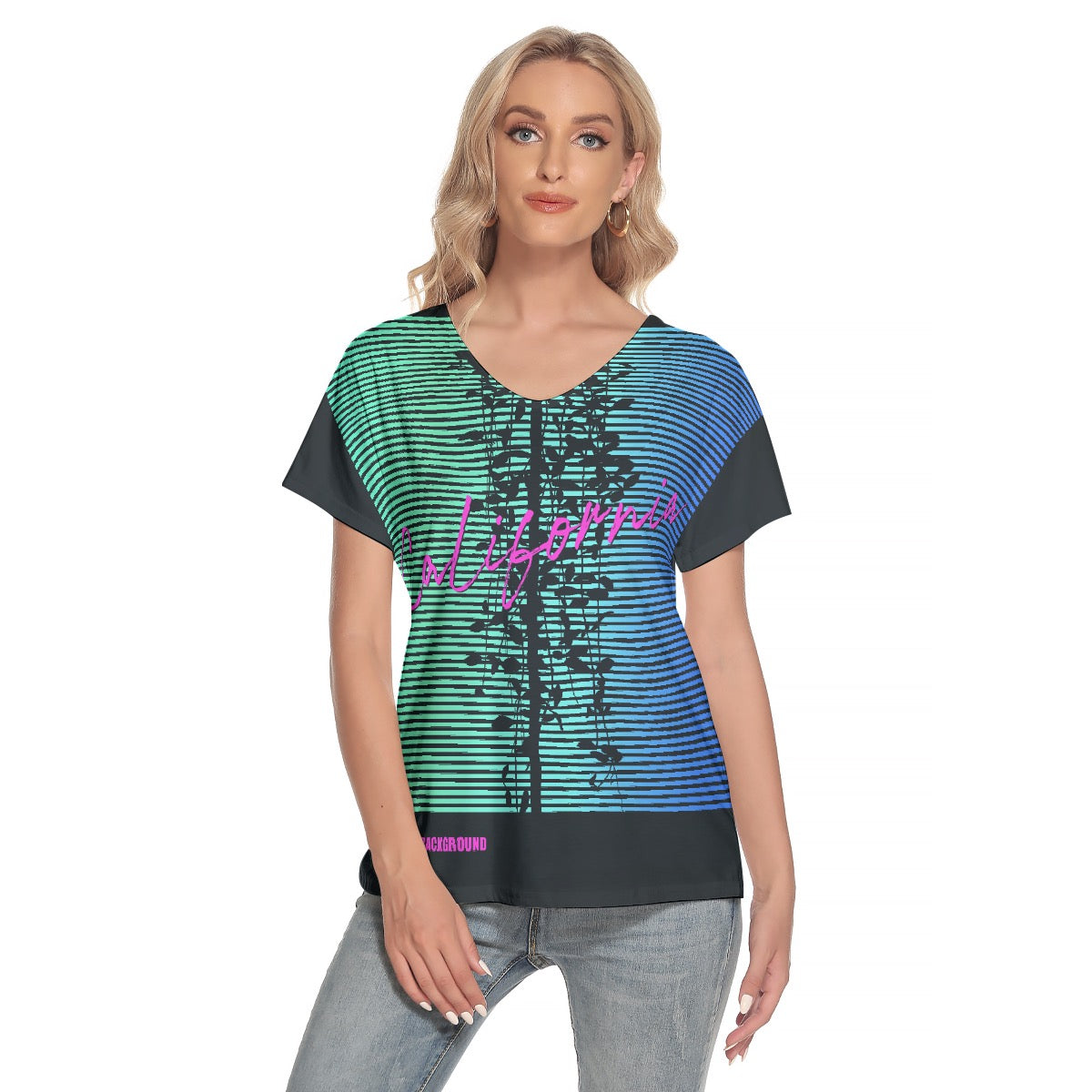 All-Over Print Women's Loose V-neck Short Sleeve T-shirt