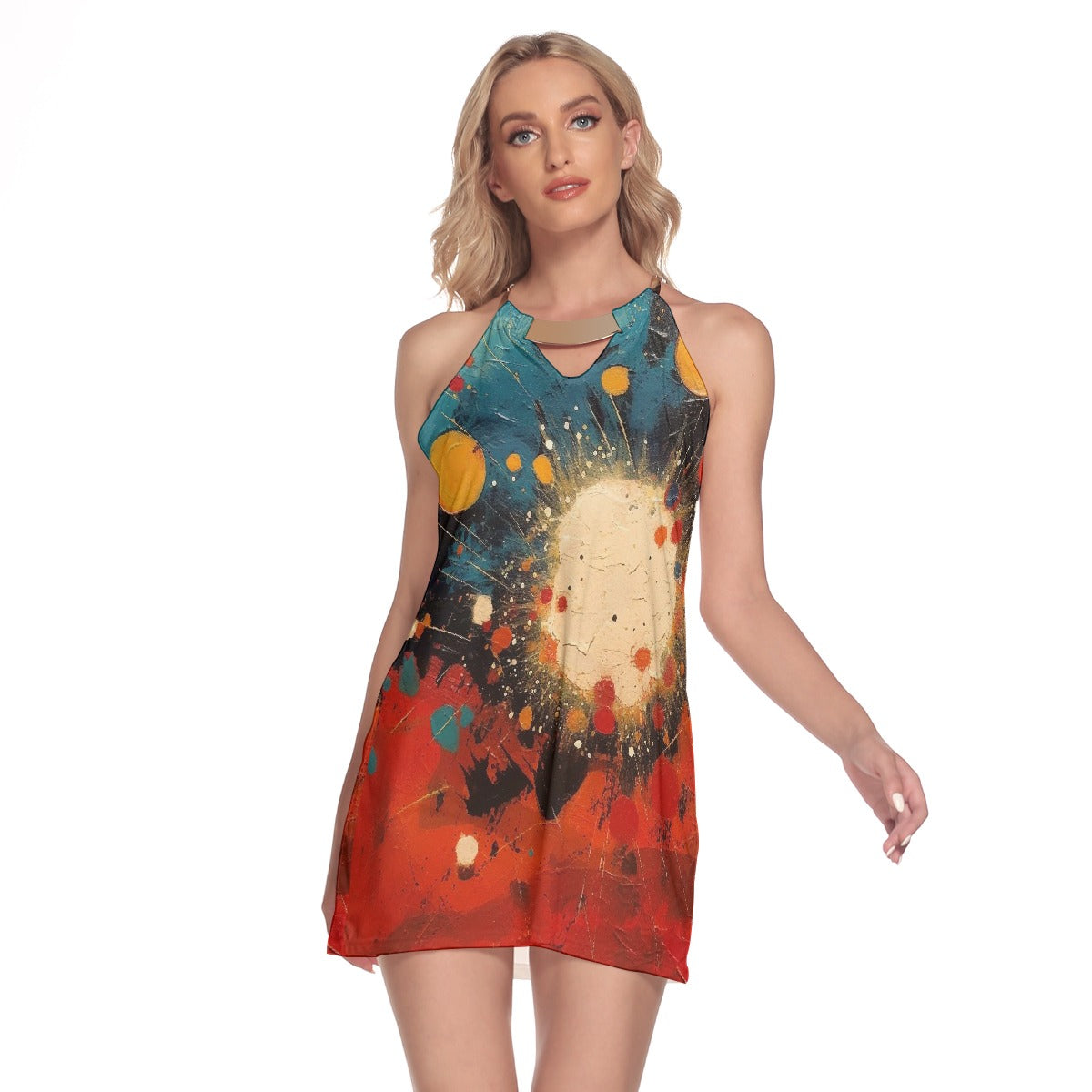 All-Over Print Women's Round Neck Above Knee Dress