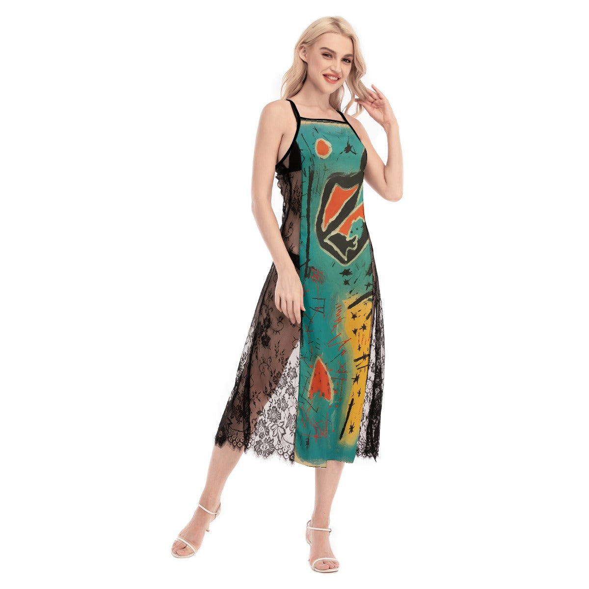 All-Over Print Women's Lace Cami Cross Back Dress