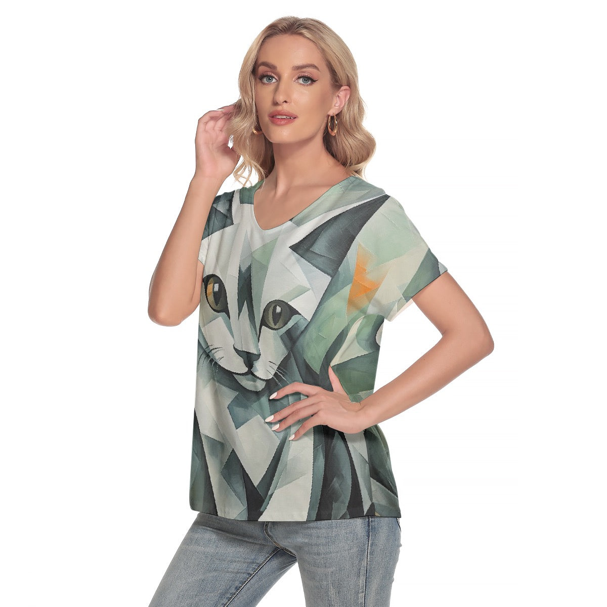 All-Over Print Women's Loose V-neck Short Sleeve T-shirt