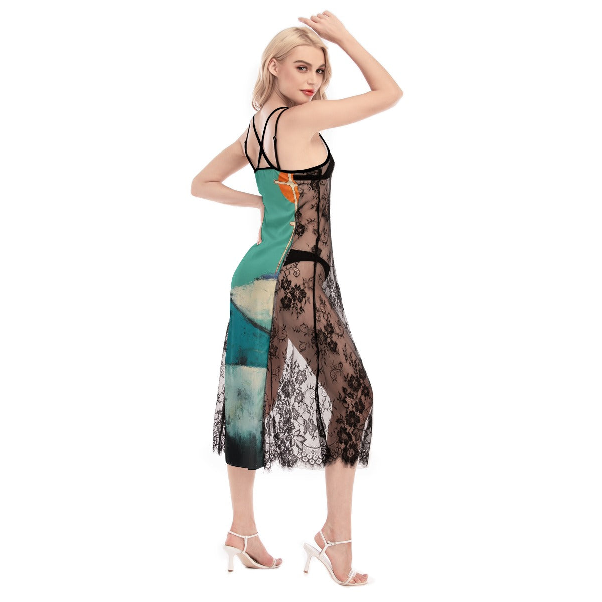 All-Over Print Women's Lace Cami Cross Back Dress