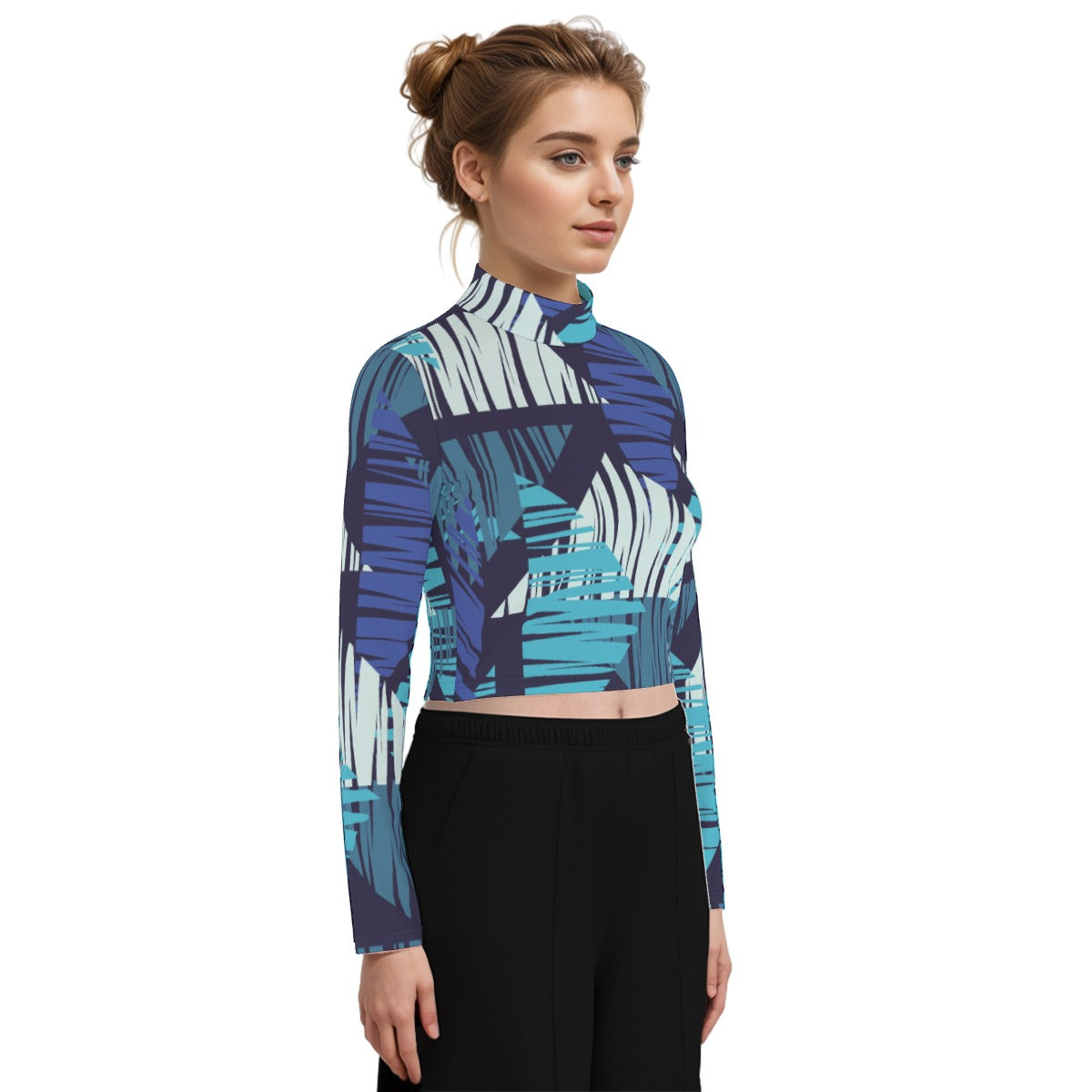 Eco-Friendly All-Over Print Women's Turtleneck T-shirt With Long Sleeve