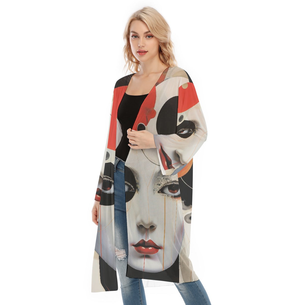 All- Over Print Women's Long Sleeve Mesh Cardigan