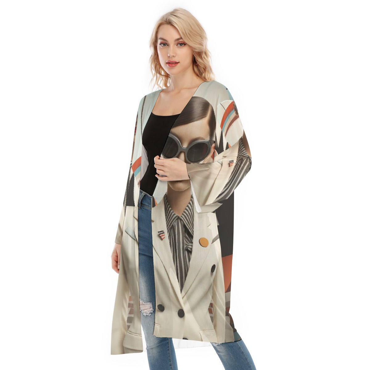 All- Over Print Women's Long Sleeve Mesh Cardigan